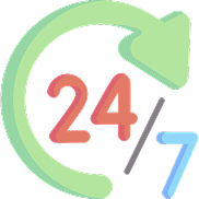 Icon showing a clock with 24/7 text