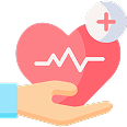 Black and white hands holding heart icon with pink circle behind