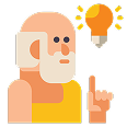 Black and white head with lightbulb icon with pink circle behind