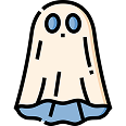 Black and white ghost icon with pink circle behind